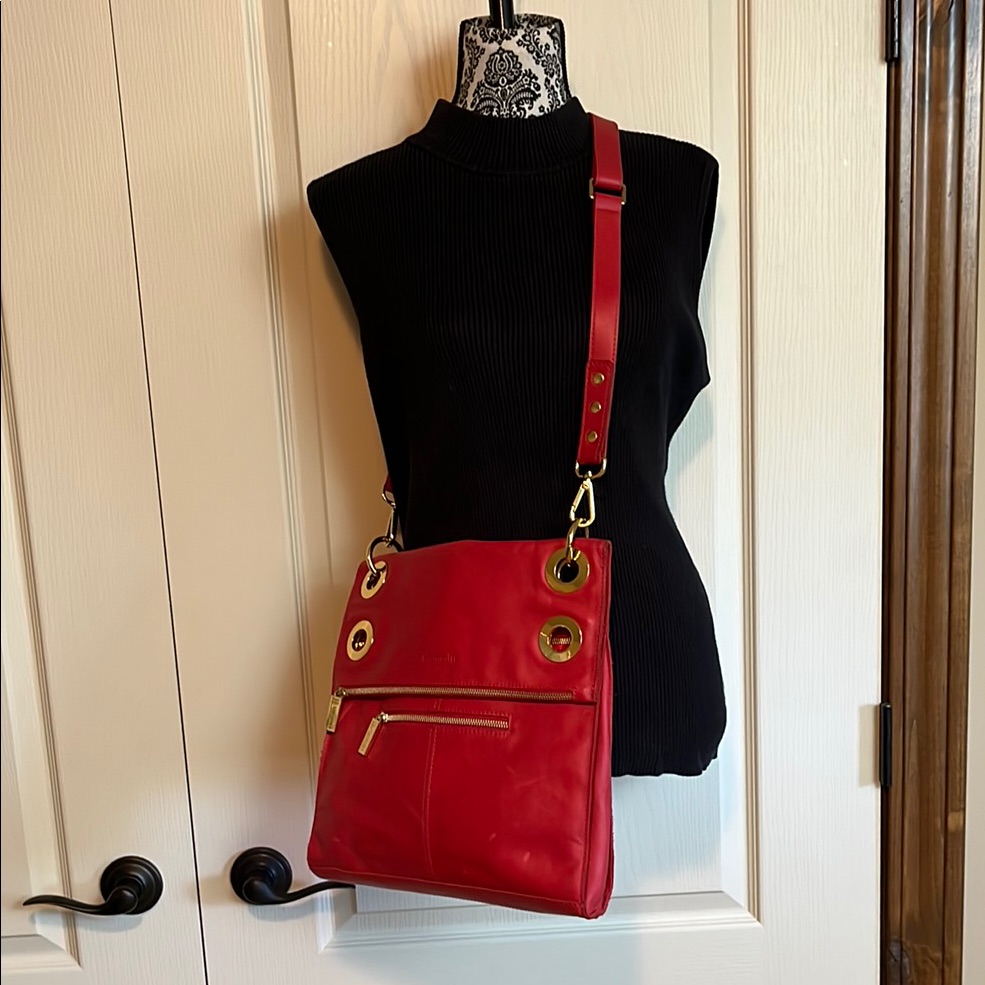 Hammit Red Leather Crossbody Bag With Gold Hardware -